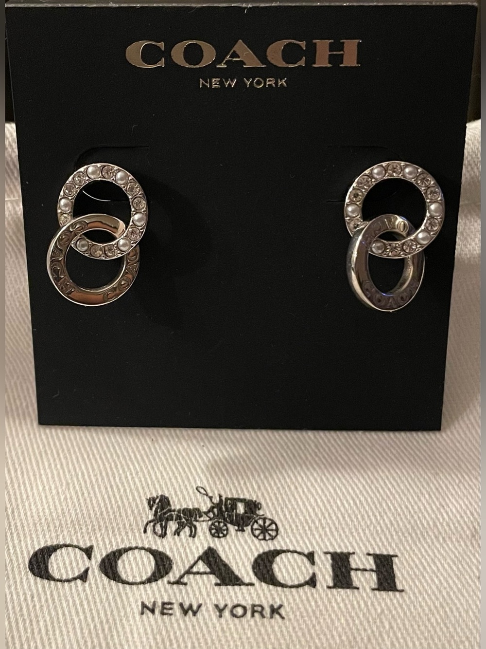 COACH Silver Interlocking Circle Crystal Stud Earrings